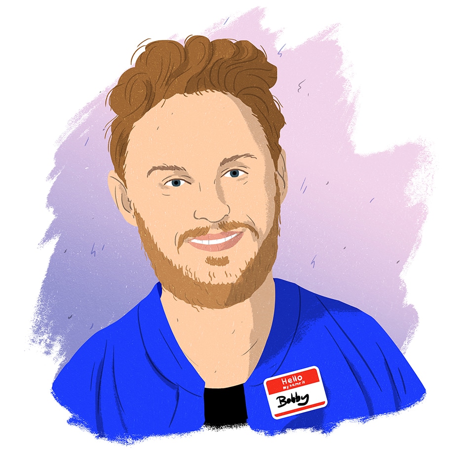 bobby berk wearing name tag illustration