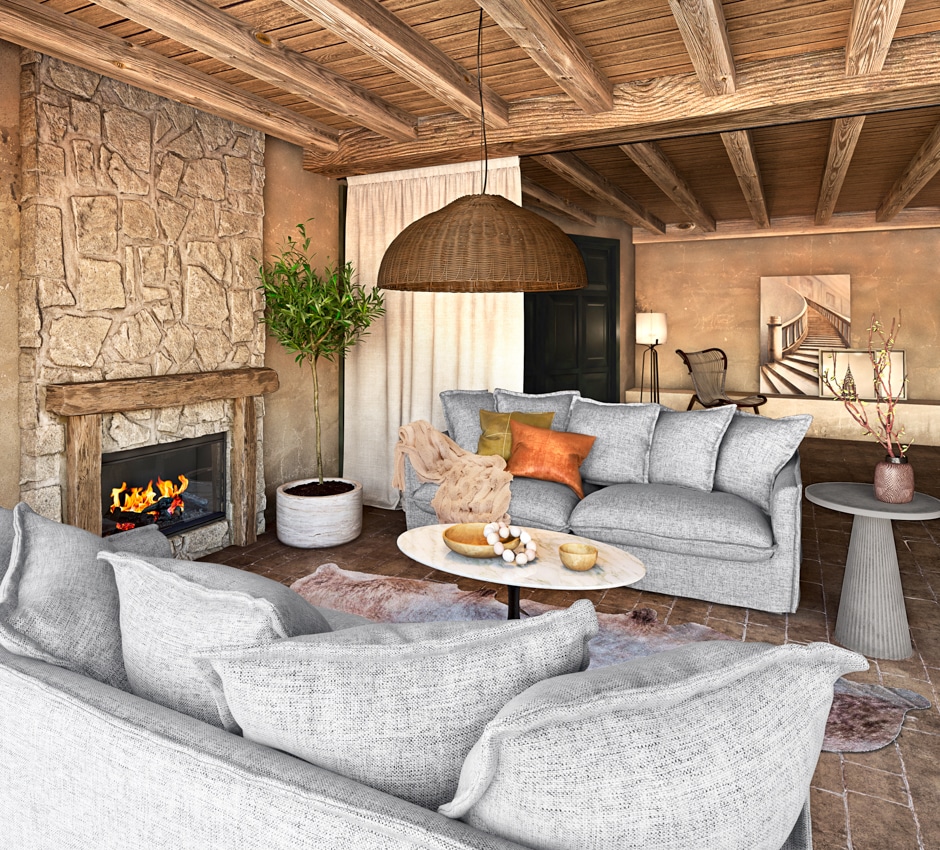 cozy warm tones basement redesign