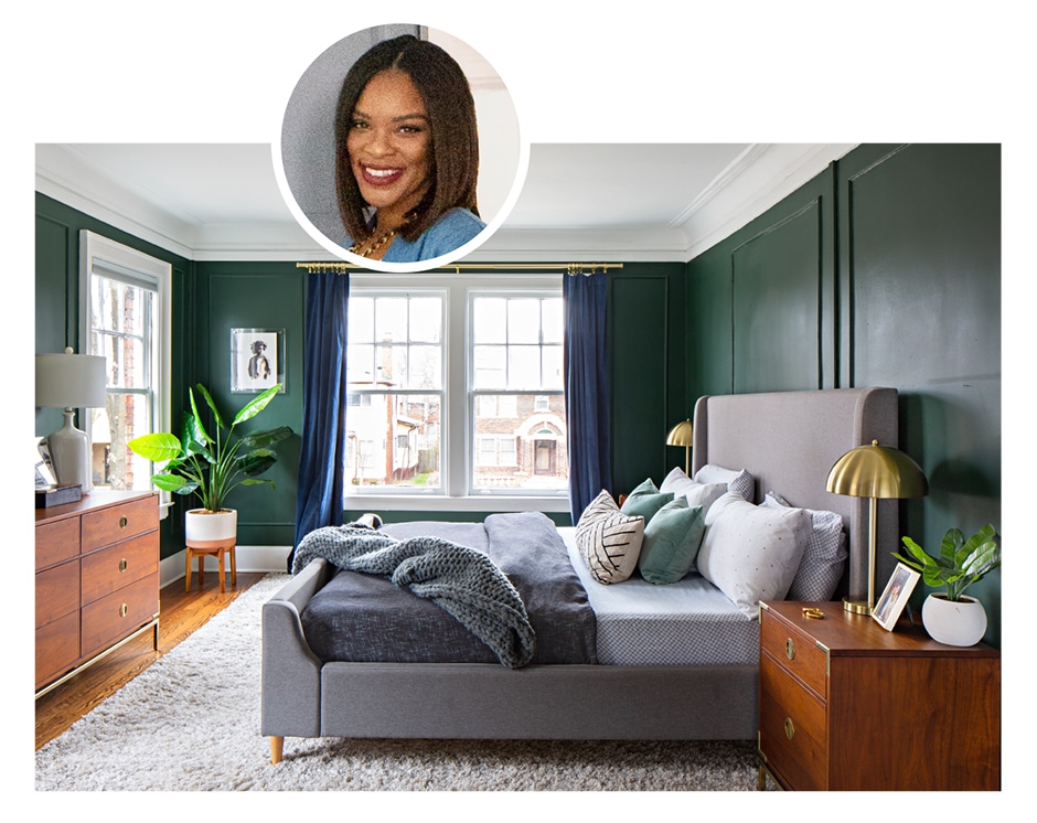 Candace Griffin bedroom and circular headshot