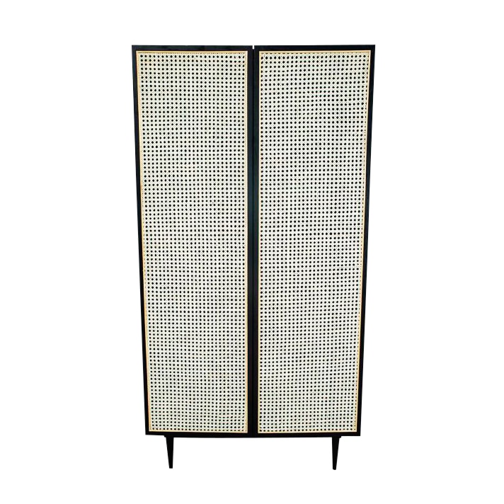 Cane bookcase black with cream colored doors