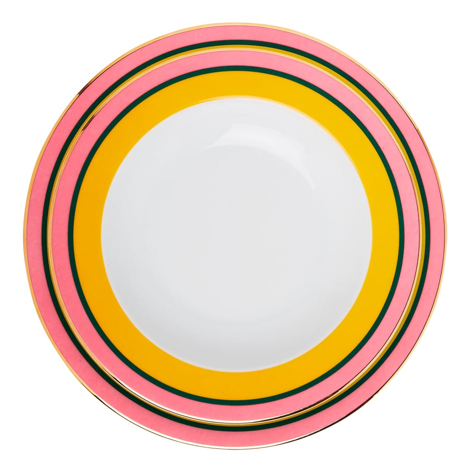 colorful soup and dinner plate set