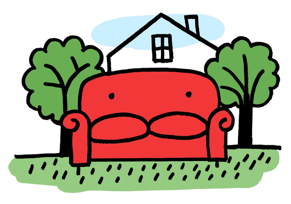 couch outside of house illustration