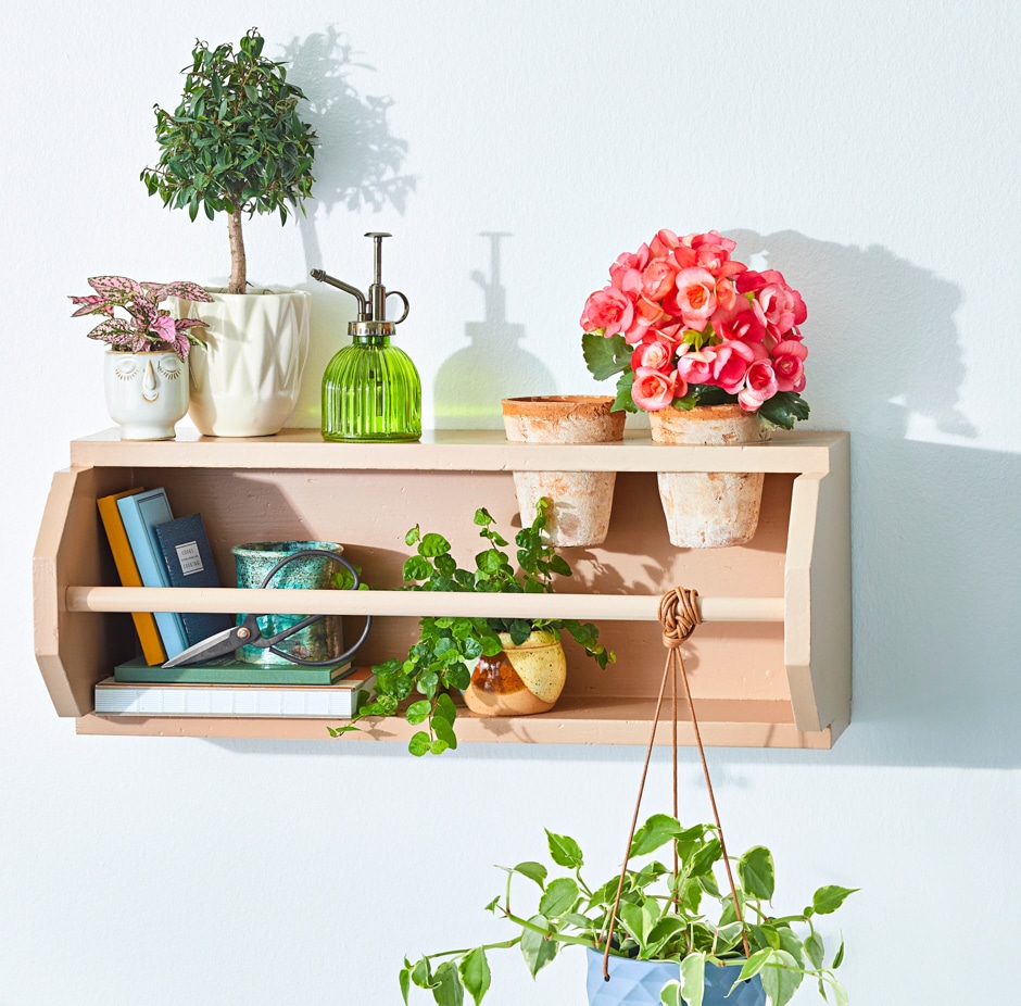 DIY repurposed plant shelf