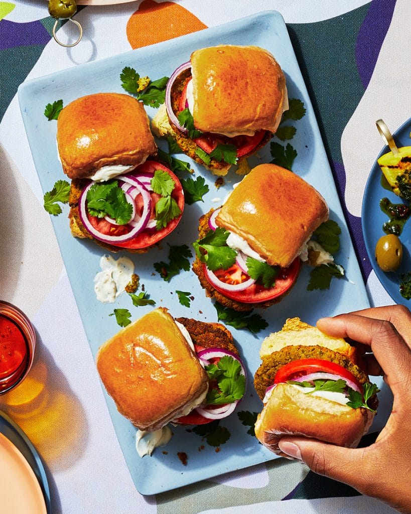 Falafel Sliders with Cumin-Chile Yogurt Sauce