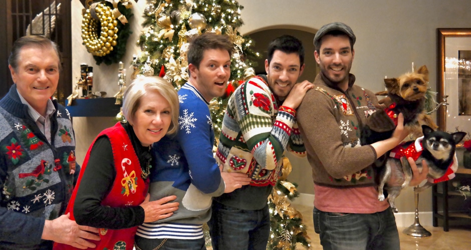 family in festive christmas sweaters