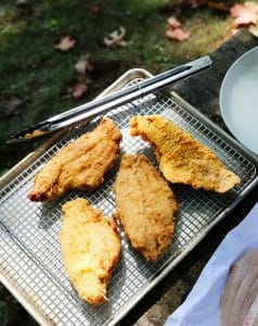 fish fry with elote dipping sauce