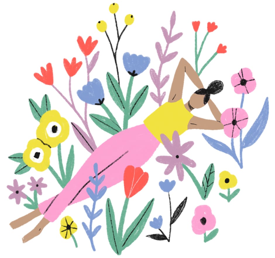 woman lying in flowers illustration