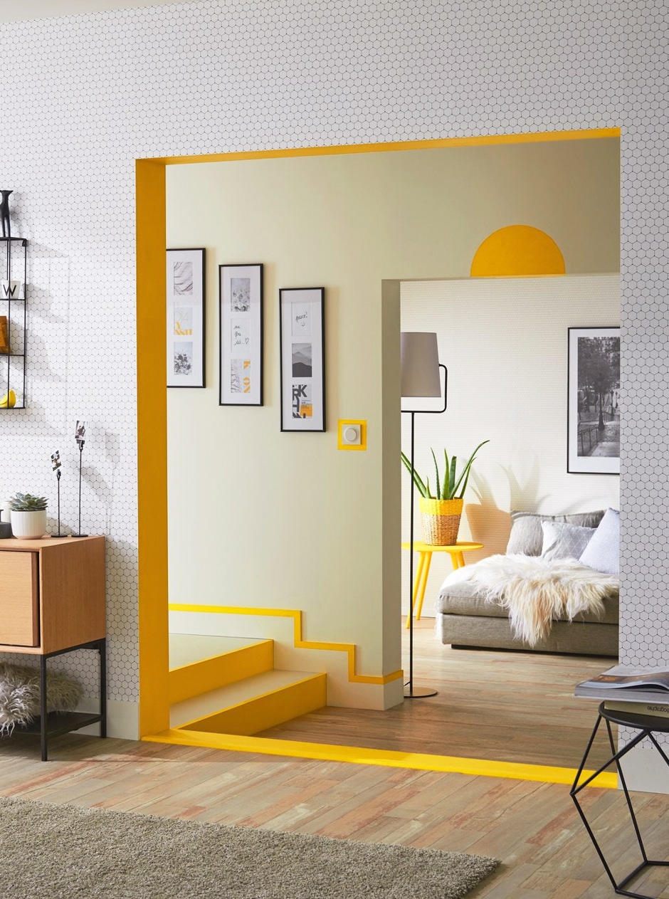bright yellow accent painting in house
