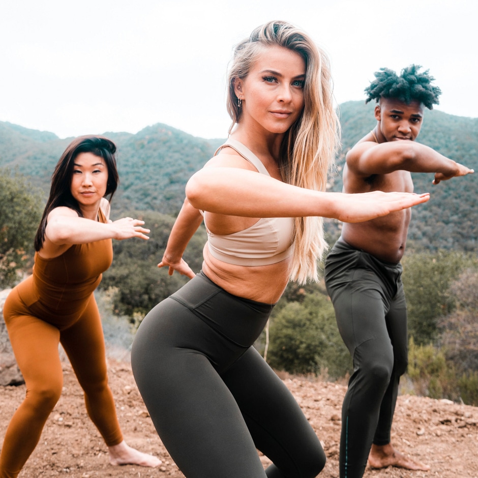 julianne hough and two other people dancing on mountain