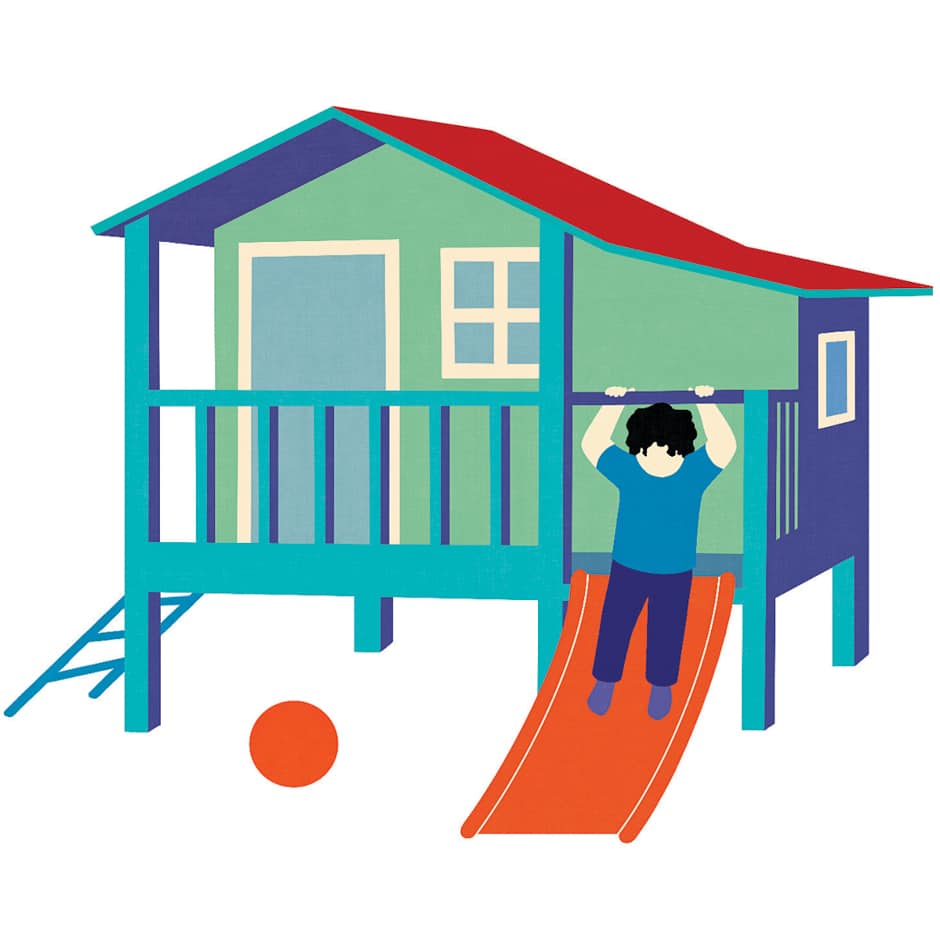 kid on slide at playground illustration