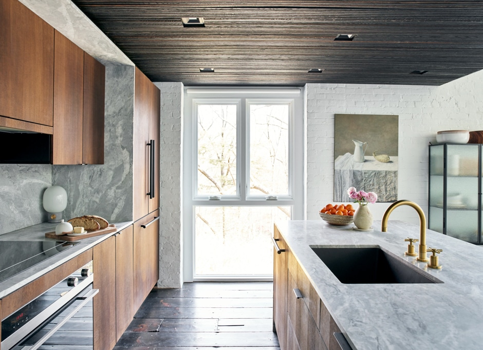 modern wood and gray kitchen