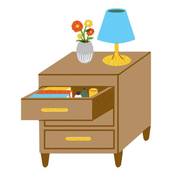nightstand with lamp and flowers illustrations