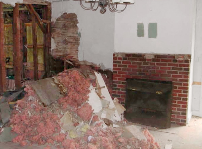 old fireplace at demolition site