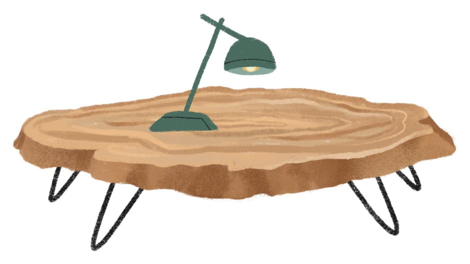 organic table with lamp illustration