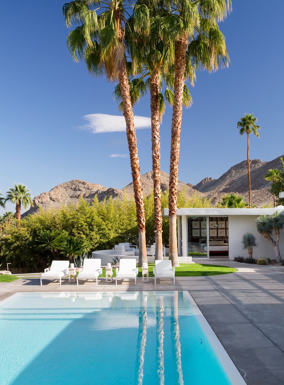 palm trees above pool at rancho mirage