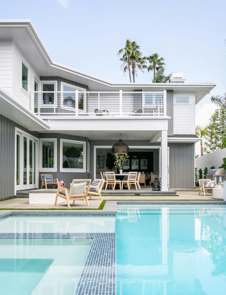 patio pool area gray house exterior