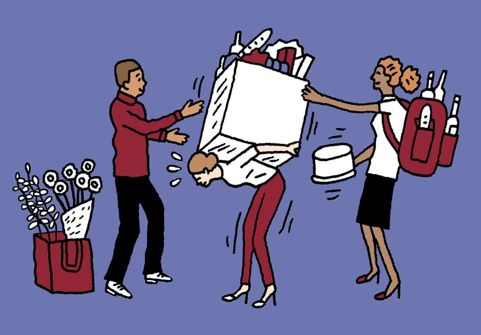 people carrying gifts illustration