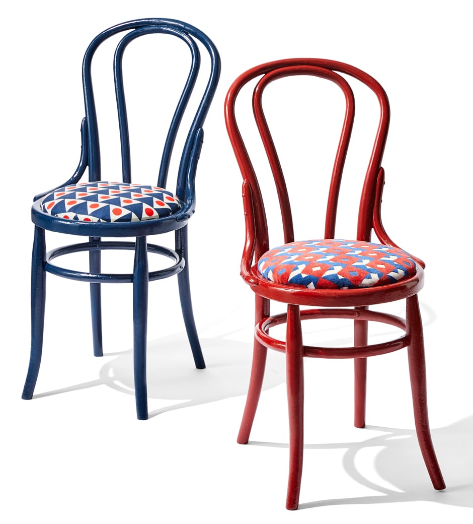 red and blue recovered bentwood chairs