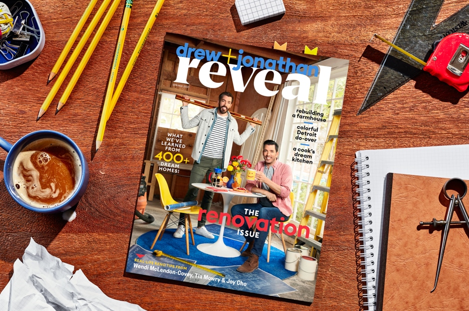 Reveal spring 2021 magazine issue on table with design props