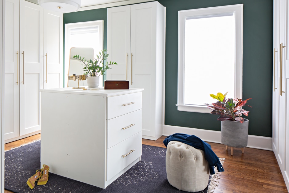 white dresser in bedroom dressing area