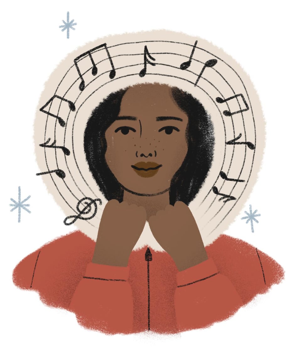 woman with circle of music illustration