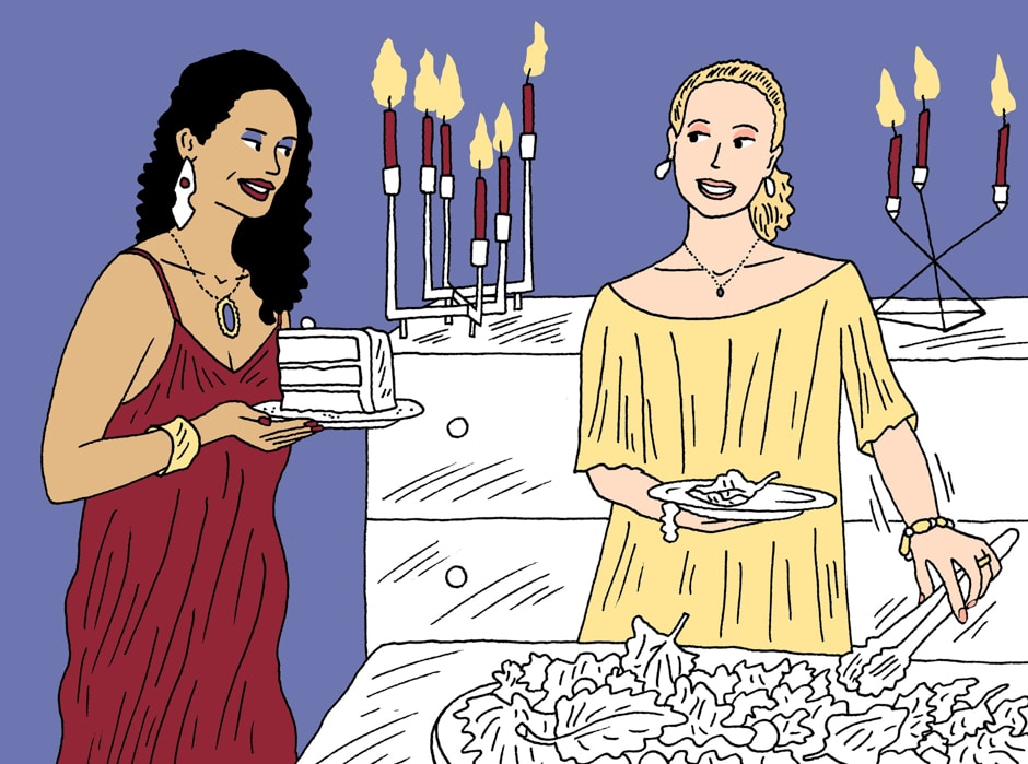 women at buffet illustration