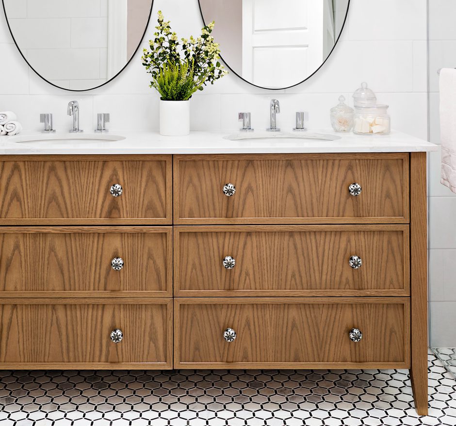 Wooden double vanity with six drawers
