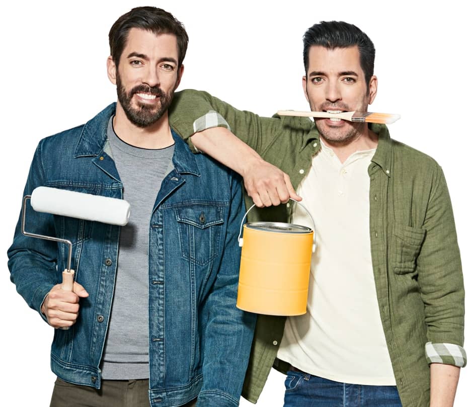 Drew and Jonathan Scott with painting supplies