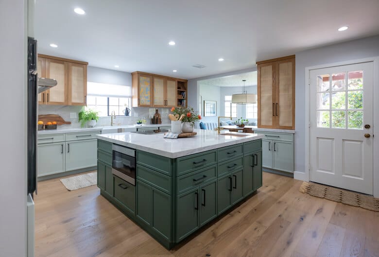 Green kitchen cabinets for janice and mark in Property Brothers Forever Home