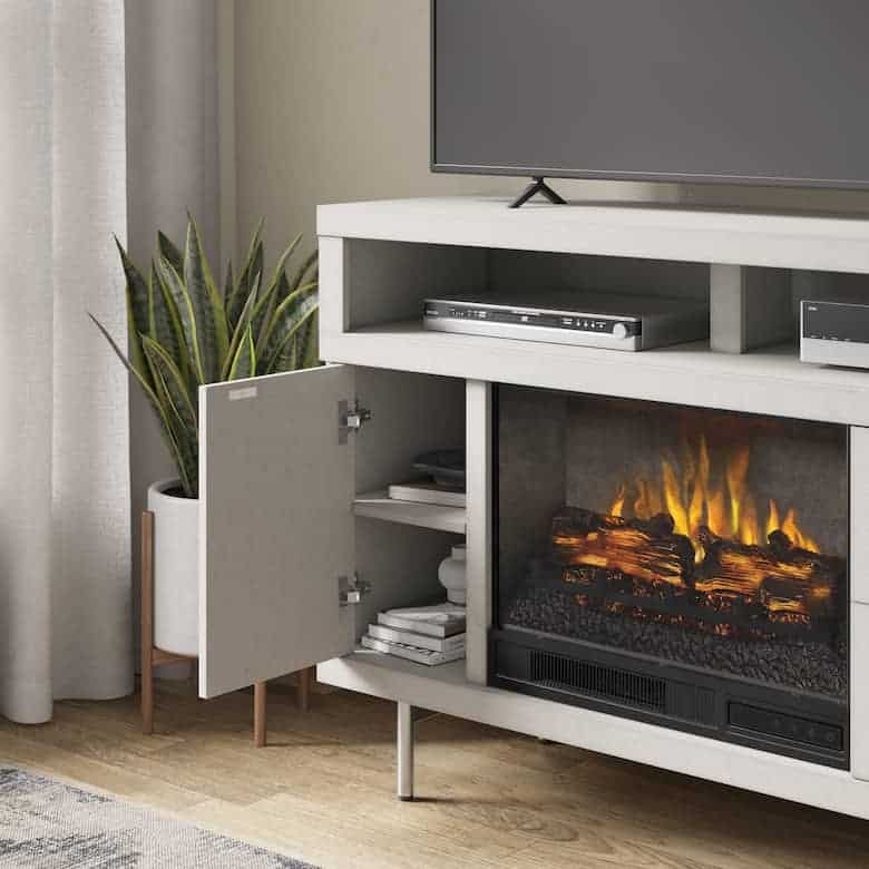 Door panel on electric fireplace