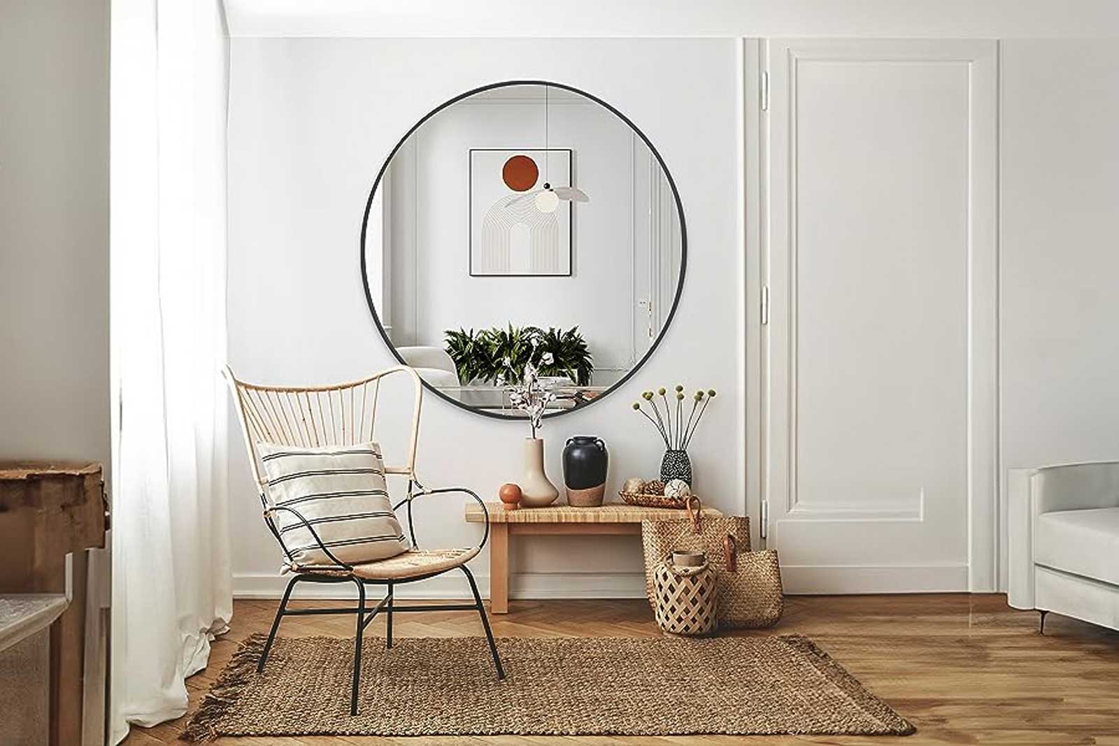 amazon home decor, living room with mirror and stylish furniture
