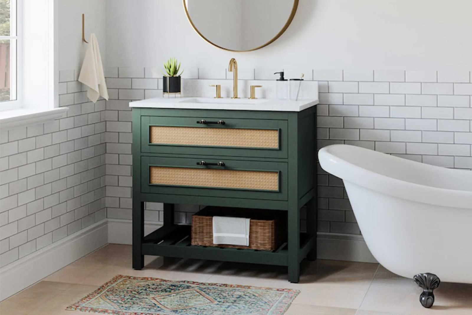 Modern Bathroom Freestanding Storage Shelving in Gold & White