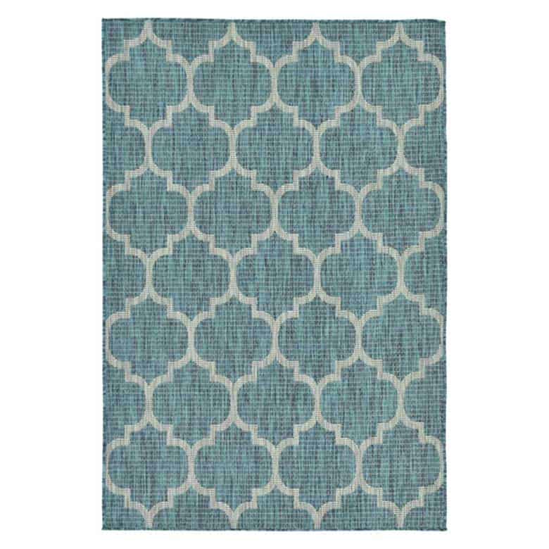 Blue and tan trellis rug