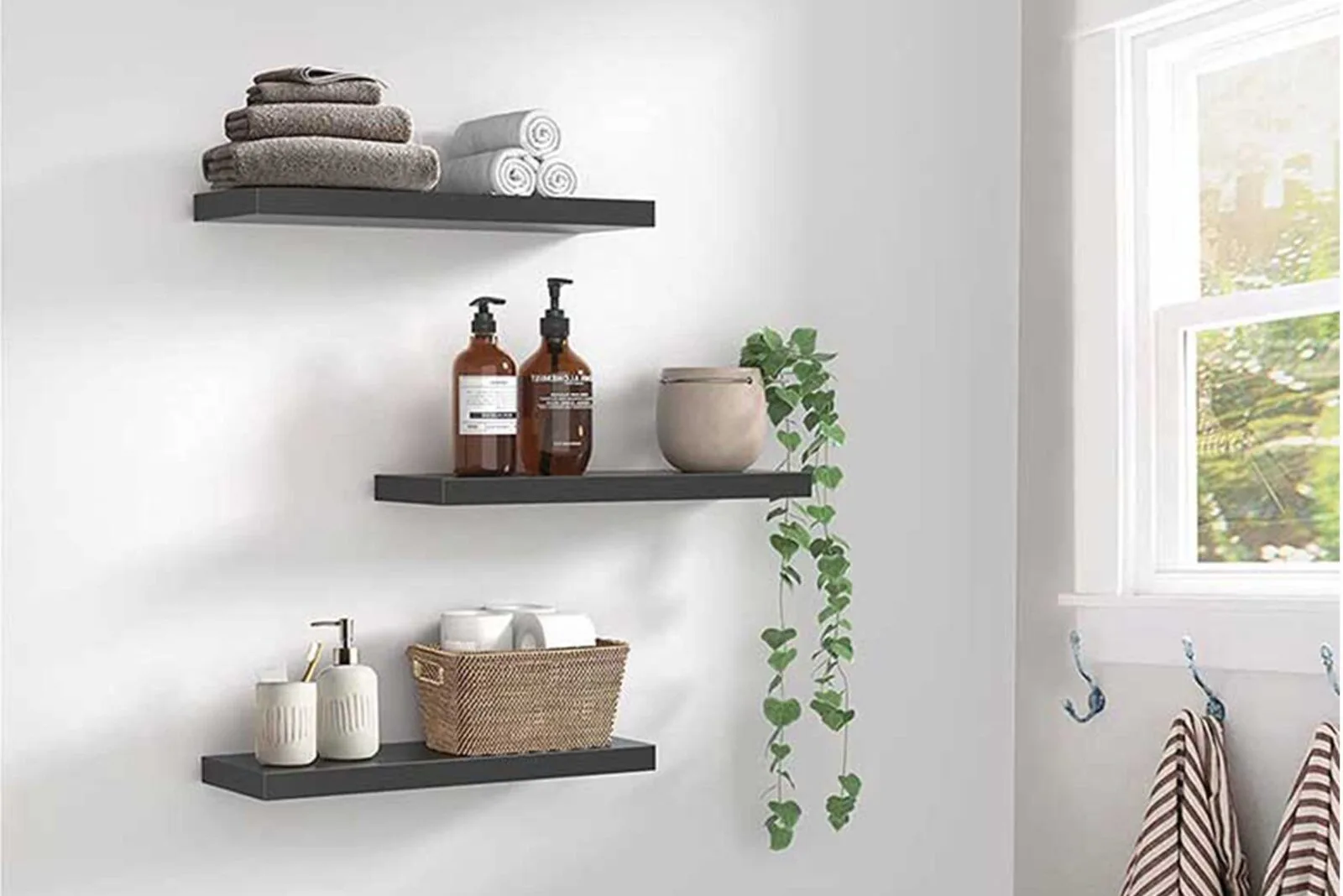 The Floating Wood Shelves in Our Bathroom & Kitchen - Driven by Decor