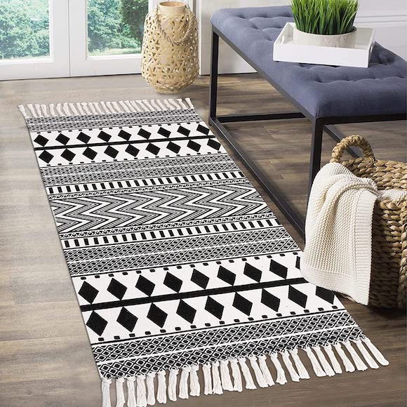 Black and white boho area rug