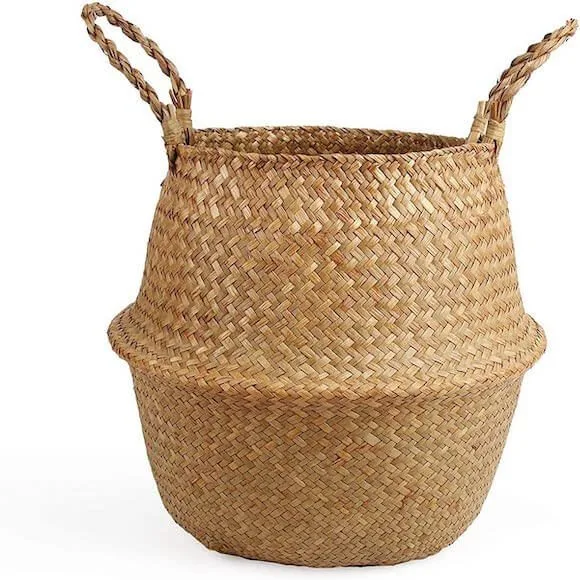 Woven basket with handles