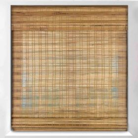 Bamboo window blinds with a white frame