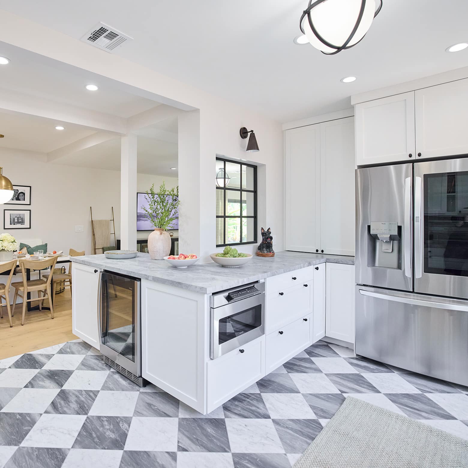 kitchen decorating idea with gray tiled floors