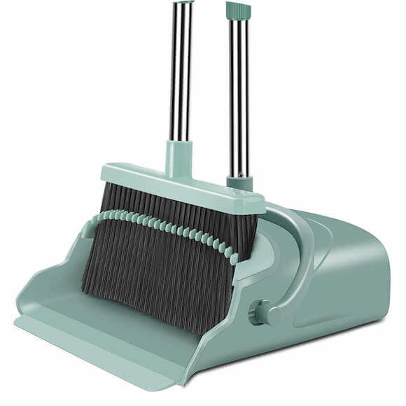 Broom and dust pan set in green