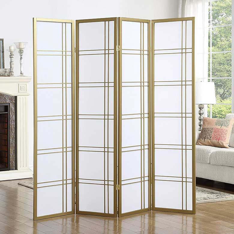 Paneled room divider with gold structure