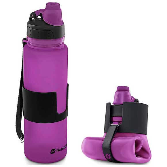 Collapsible purple water bottle