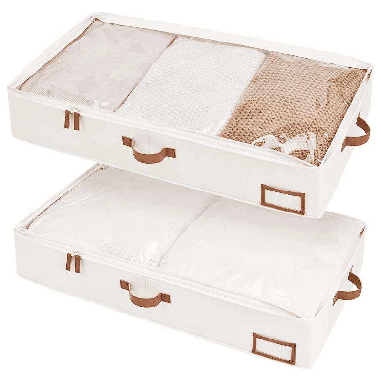 Under Bed Storage Bins With Lids [Set of 2] Long Flat Stackable Foldable  Underbed Storage Containers For Organizing Clothes, Shoes, Toys, Blankets,  and Linen Storage. Underbed Storage Drawers.: Buy Online at Best