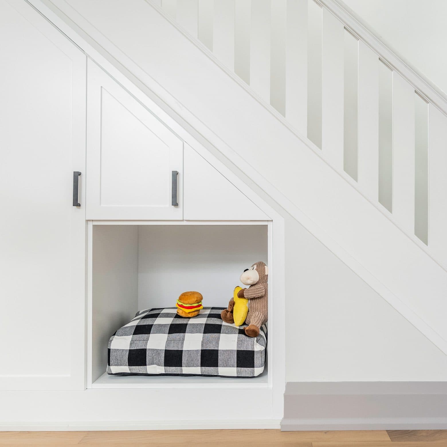 built-in dog bed nook