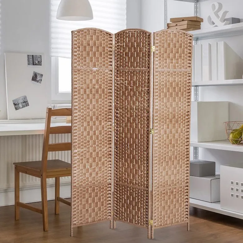 Woven room divider in office