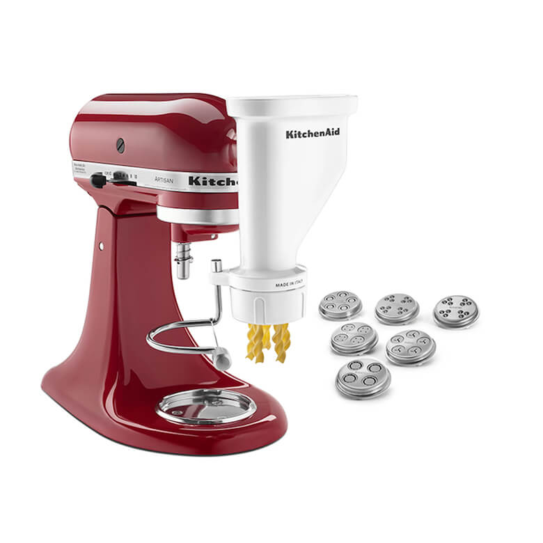 Red Kitchen-Aid Mixer with pasta maker set