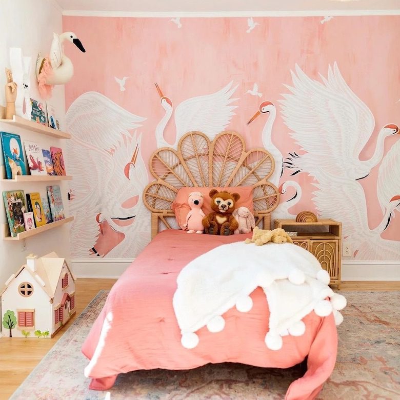Wall Blush Crane Heron Kids Room Wallpaper