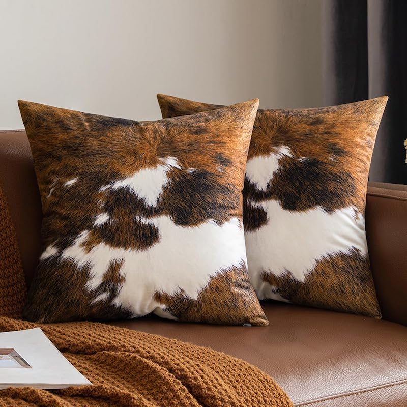 Woaboy Winter Decor Faux Cowhide Pillow Covers