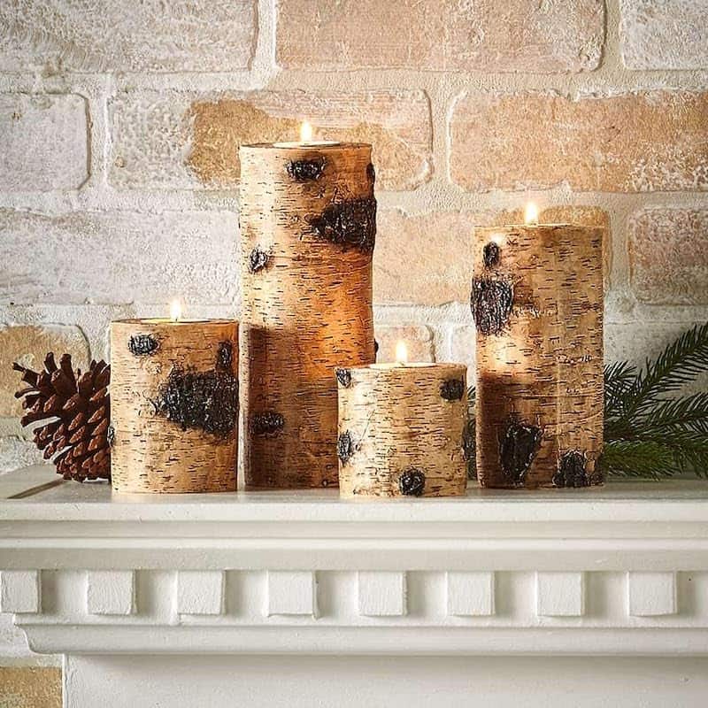 Birch Log Candlesticks, Winter Decor