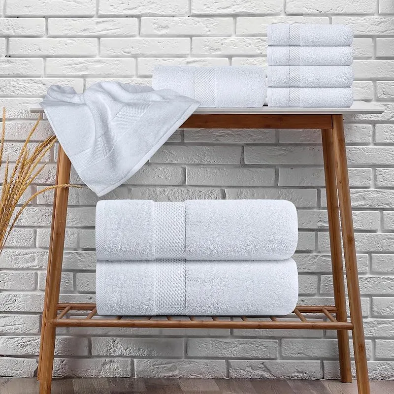 Luxury White Bath Towels, Set of 8