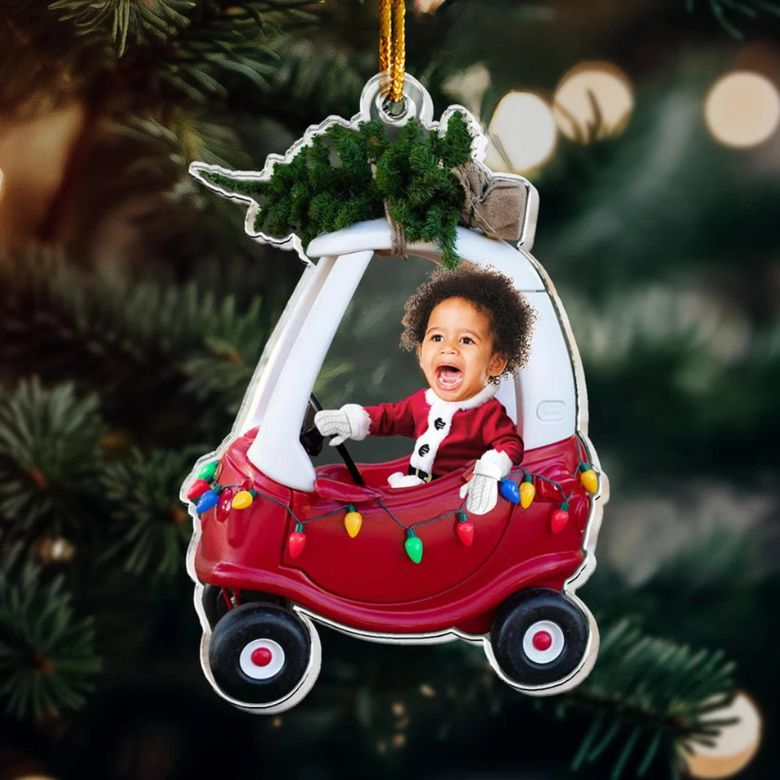 baby photo in toy car babys first christmas ornament